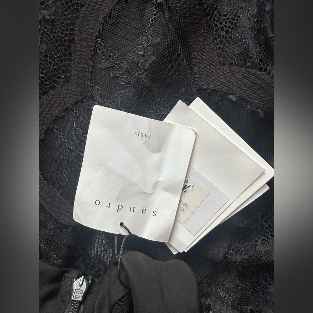 Sandro Black Lace Mini Dress 36 Romantic Gothic Chic Y2K Style Long Sleeve | NWT - Picture 11 of 13